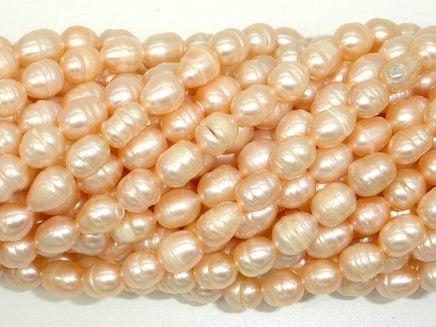 Fresh Water Pearl Beads, Rice, Peach, 6x8mm-RainbowBeads
