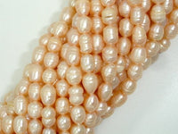 Fresh Water Pearl Beads, Rice, Peach, 6x8mm-RainbowBeads