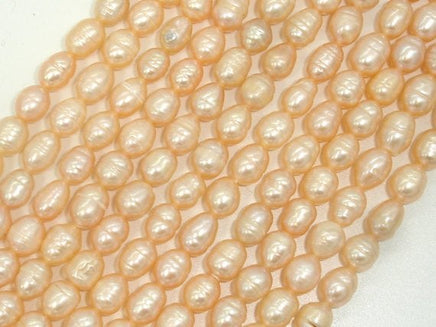Fresh Water Pearl Beads, Rice, Peach, 6x8mm-RainbowBeads