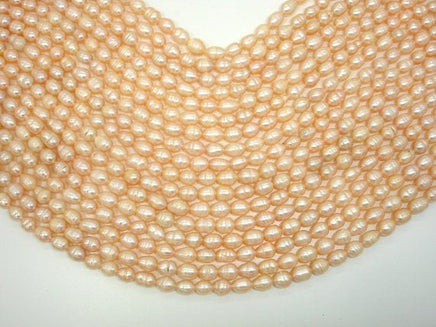 Fresh Water Pearl Beads, Rice, Peach, 6x8mm-RainbowBeads