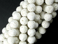 White Lava Beads, 10mm Round Beads-RainbowBeads