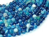 Banded Agate Beads, Striped Agate, Blue, 8mm Faceted Round Beads-RainbowBeads