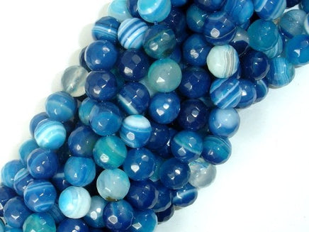 Banded Agate Beads, Striped Agate, Blue, 8mm Faceted Round Beads-RainbowBeads