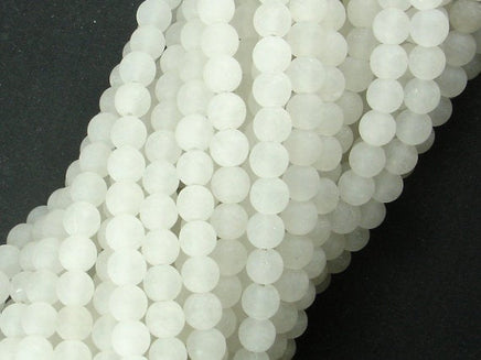 Matte White Jade Beads, 4mm Round Beads-RainbowBeads