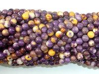 Rain Flower Stone, Purple, Yellow, 4mm Round Beads-RainbowBeads