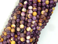 Rain Flower Stone, Purple, Yellow, 4mm Round Beads-RainbowBeads