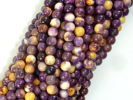 Rain Flower Stone, Purple, Yellow, 4mm Round Beads-RainbowBeads