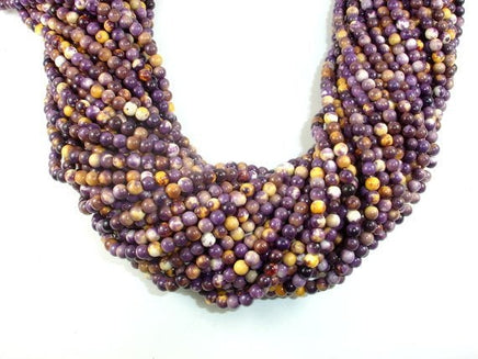 Rain Flower Stone, Purple, Yellow, 4mm Round Beads-RainbowBeads