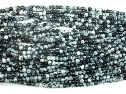 Rain Flower Stone Beads, Black, White, 4mm Round Beads-RainbowBeads