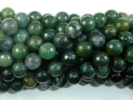 Moss Agate Beads, 10mm Faceted Round Beads-RainbowBeads