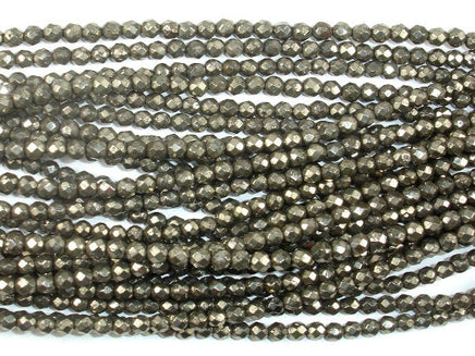 Pyrite Beads, 4mm Faceted Round-RainbowBeads