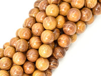 Yellow Wood Beads, Nangka Wood Beads, 10mm (10.3mm) Round Beads, 43 Inch-RainbowBeads