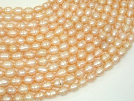 Fresh Water Pearl Beads, Rice, Peach, 6x8mm-RainbowBeads