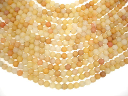 Matte Yellow Jade Beads, 6mm, Round Beads-RainbowBeads