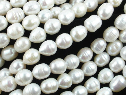 Fresh Water Pearl Beads, Rice, White, 10x12mm-RainbowBeads