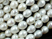 Fresh Water Pearl Beads, Rice, White, 10x12mm-RainbowBeads