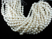 Fresh Water Pearl Beads, Rice, White, 10x12mm-RainbowBeads