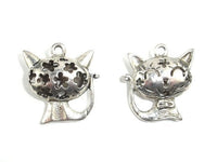 Metal Charms - Animal Kitty Pendant, Zinc Alloy, Antique Silver Tone, 2pcs-RainbowBeads