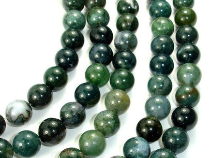 Moss Agate, Round beads, 10mm, Green Beads-RainbowBeads