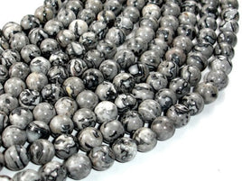 Gray Picture Jasper Beads, Round, 8mm-RainbowBeads