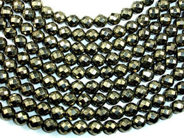 Pyrite Beads, Faceted Round, 8mm-RainbowBeads