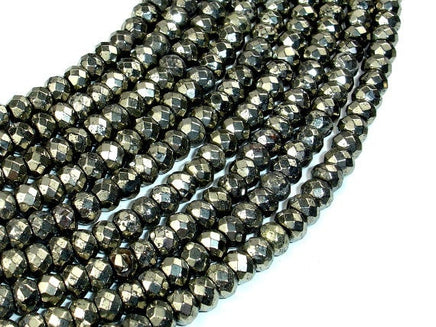 Pyrite Beads, Faceted Rondelle, 4 x 6 mm-RainbowBeads