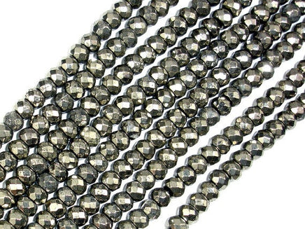 Pyrite Beads, Faceted Rondelle, 4 x 6 mm-RainbowBeads