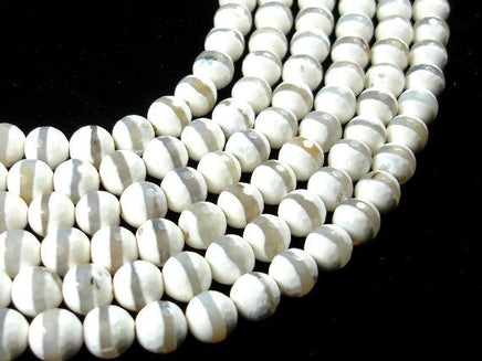 Tibetan Agate Beads,White, Faceted Round, 10mm-RainbowBeads