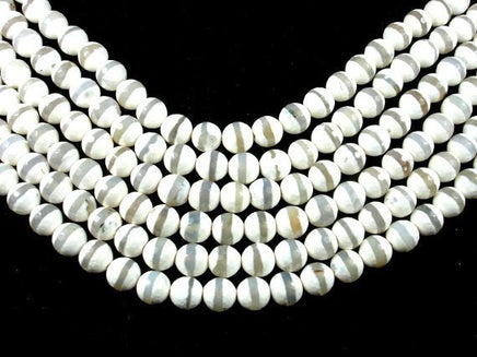 Tibetan Agate Beads,White, Faceted Round, 10mm-RainbowBeads