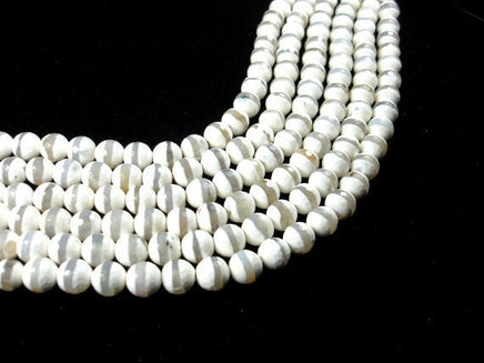 Tibetan Agate Beads,White, Faceted Round, 10mm-RainbowBeads