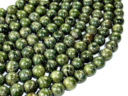 Alligator Skin Jasper Beads, Green Brecciated Jasper, Round, 10mm-RainbowBeads