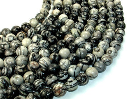 Black Line Jasper, Silk Stone, Spider Web Jasper Round, 10mm beads-RainbowBeads