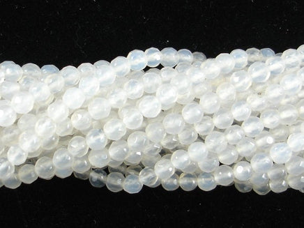 White Agate Beads, Faceted Round, 4mm-RainbowBeads