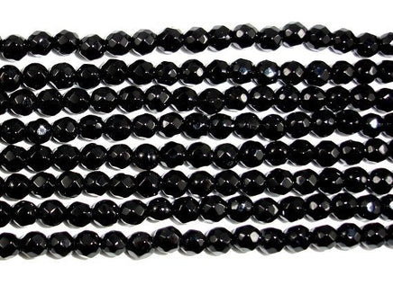 Black Onyx Beads, Faceted Round, 4mm-RainbowBeads