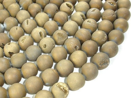 Druzy Agate Beads, Geode Beads, Matte Dark Golden Brown, 14mm-RainbowBeads