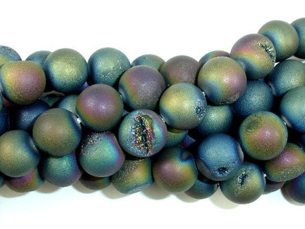 Druzy Agate Beads, Geode Beads, Matte Peacock, 12mm-RainbowBeads