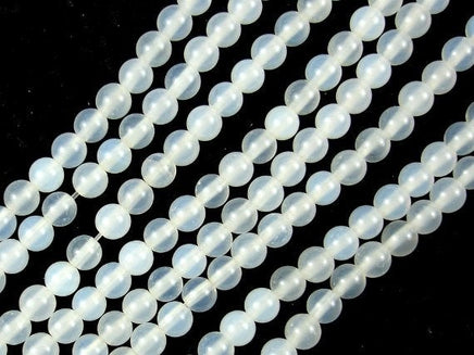 White Agate Beads, Round, 4mm (4.4mm), 15 Inch-RainbowBeads