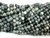 Black Line Jasper Beads, Silk Stone, Spider Web Jasper, Round, 6mm-RainbowBeads