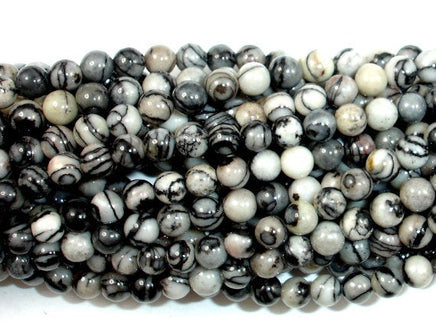 Black Line Jasper Beads, Silk Stone, Spider Web Jasper, Round, 4mm-RainbowBeads