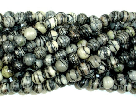 Black Line Jasper Beads, Silk Stone, Spider Web Jasper, Round, 8mm-RainbowBeads