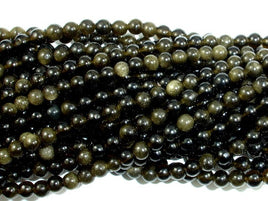 Golden Obsidian Beads, Round, 4mm-RainbowBeads