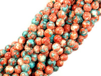 Rain Flower Stone, Red, Blue, 6mm Round Beads-RainbowBeads