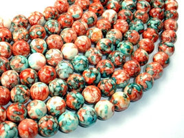 Rain Flower Stone, Red, Blue, 10mm Round Beads-RainbowBeads