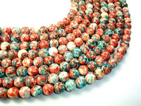 Rain Flower Stone, Red, Blue, 10mm Round Beads-RainbowBeads