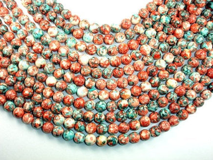 Rain Flower Stone, Red, Blue, 10mm Round Beads-RainbowBeads