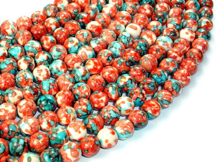 Rain Flower Stone, Red, Blue, 8mm Round Beads-RainbowBeads