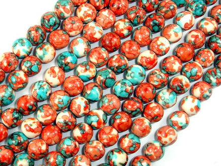 Rain Flower Stone, Red, Blue, 8mm Round Beads-RainbowBeads
