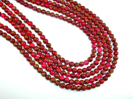 Mosaic Stone Beads, Red, 6mm Round Beads-RainbowBeads