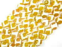 Tibetan Agate Beads, Yellow 12mm Faceted Round Beads-RainbowBeads