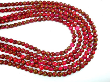 Mosaic Stone Beads, Red, 6mm Round Beads-RainbowBeads